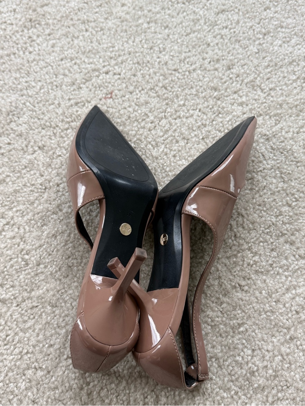 Zara Nude Patent Pointed-Toe Slingback Heels - Picture 2 of 3